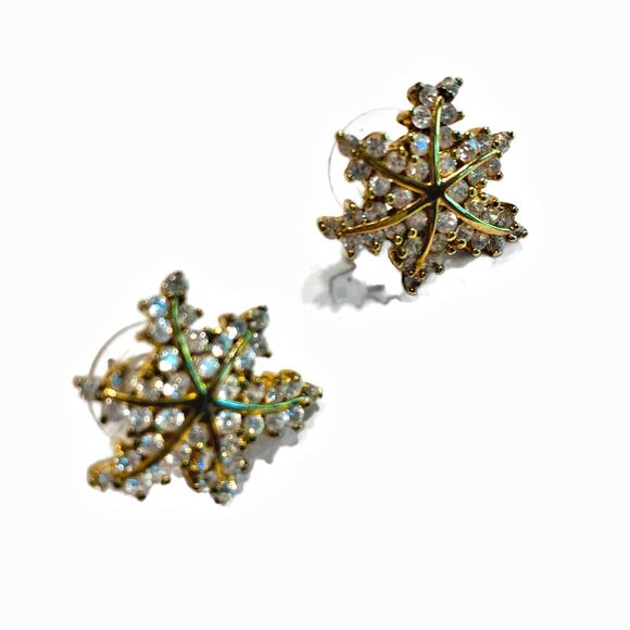 Snowflake filigree pierced earrings 925 silver & gold clear crystal signed CL - Picture 1 of 7